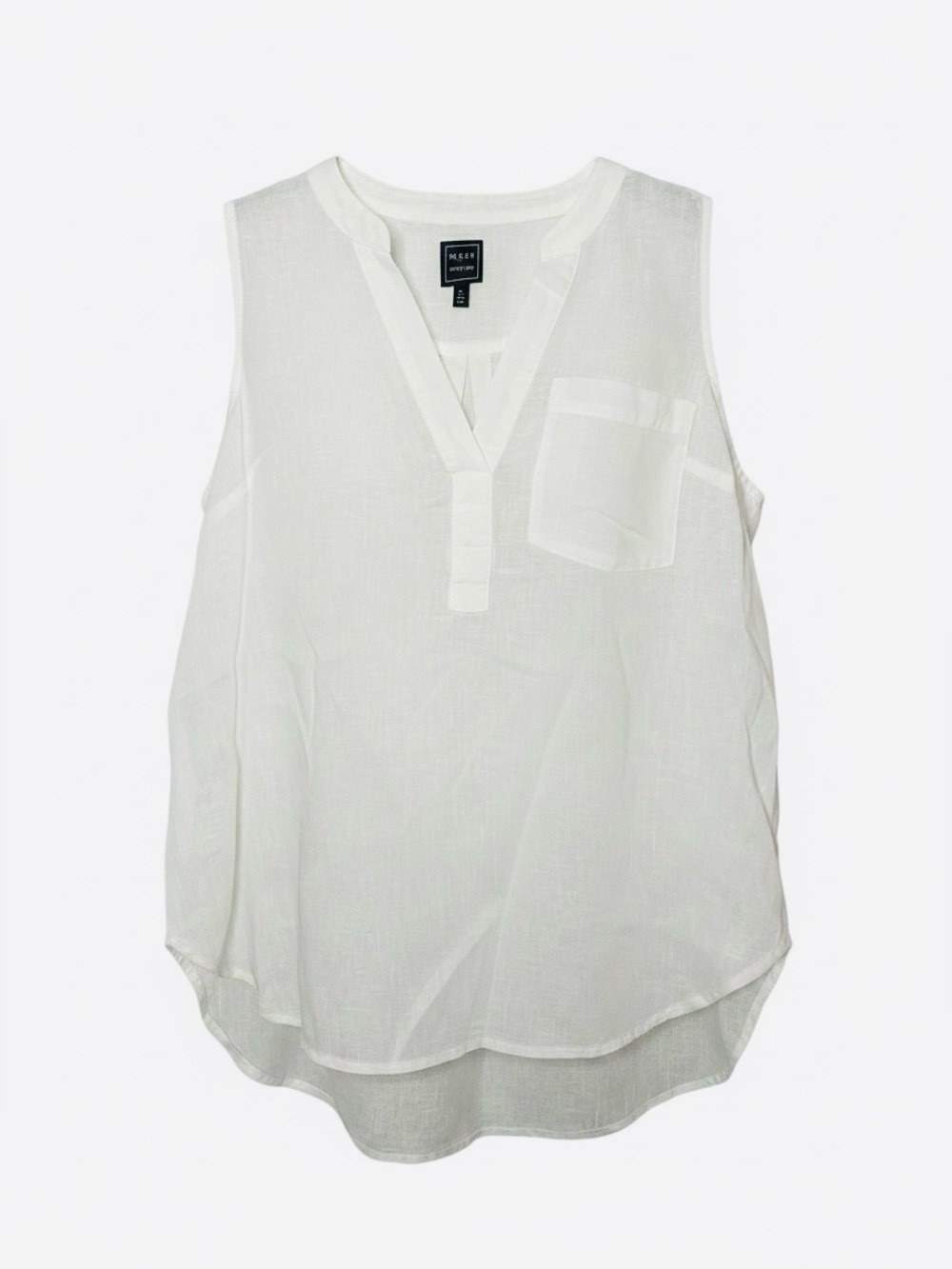 GAP 100% Linen Popover Split V Neck Sleeveless White Shirt